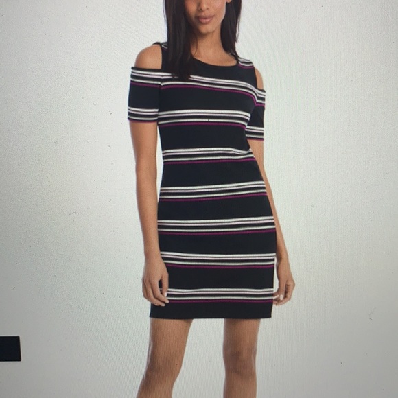 White House Black Market Cold Shoulder Striped Knit Dress Size Small - Picture 1 of 6